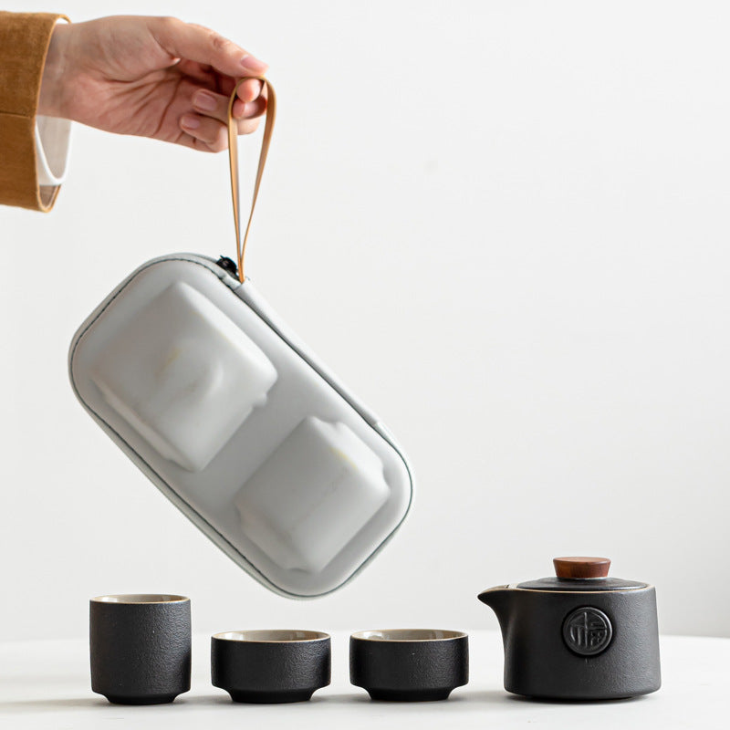 Travel Ceramic Tea Set with Teapot and Cups - Portable Household Drinkware