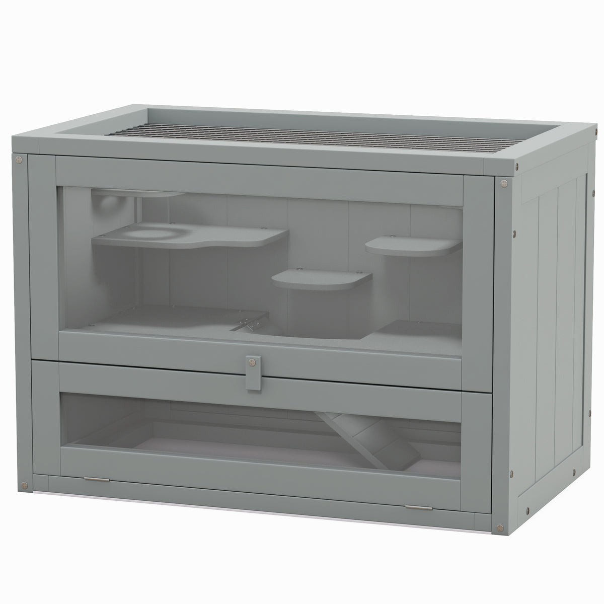 2-Level Hamster Cage with Openable Roof and Shelves - Gray, 660x160x455 mm