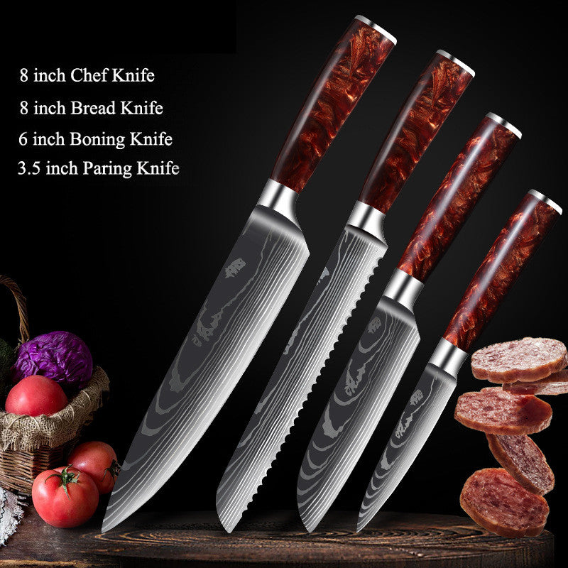 Damascus Laser Pattern Knife Set with Resin Handle - Multiple Sizes