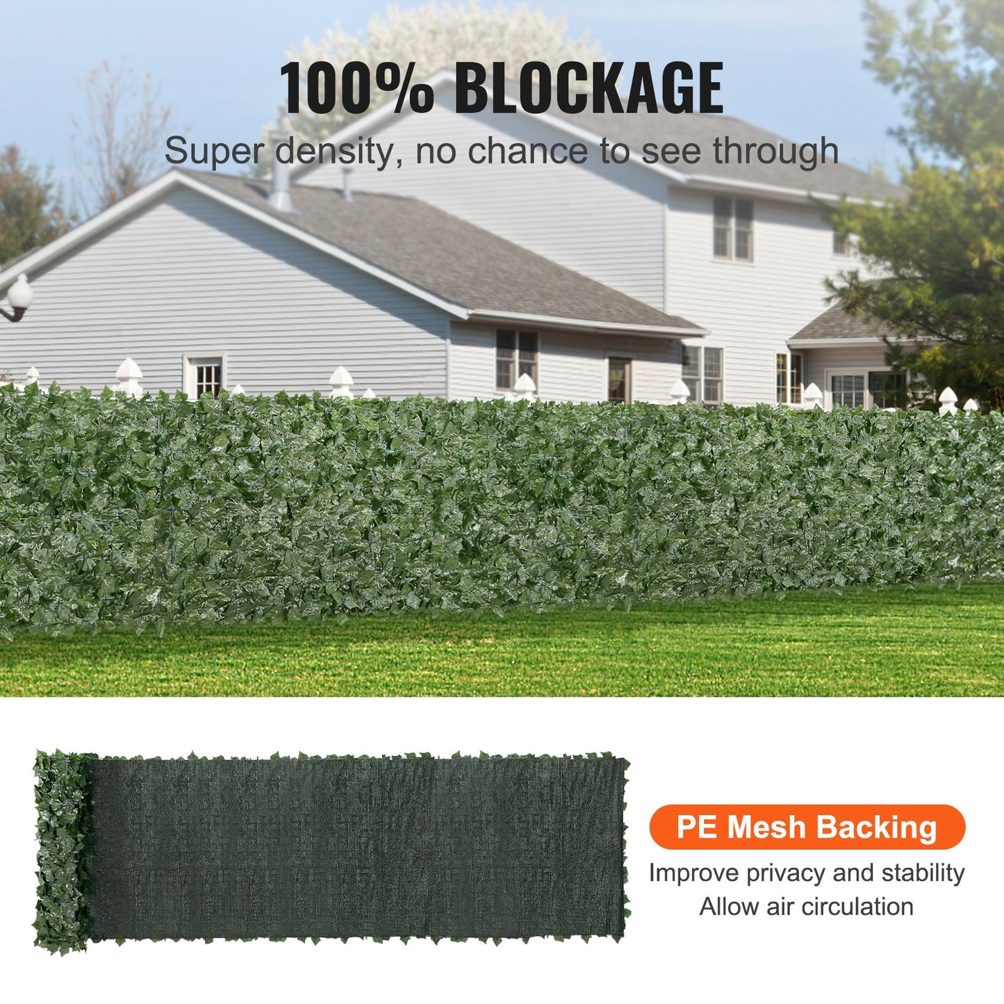 39x198 Faux Ivy Privacy Fence Screen with Mesh Backing - Green Garden Decor