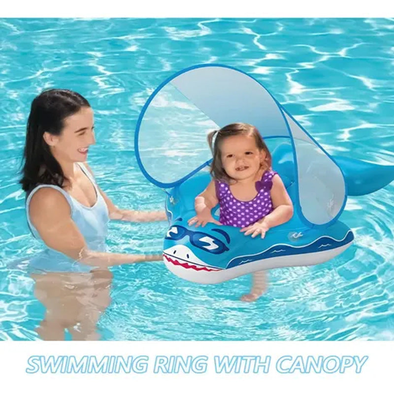 Inflatable Baby Swimming Ring with Safety Seat & Sunshade Canopy