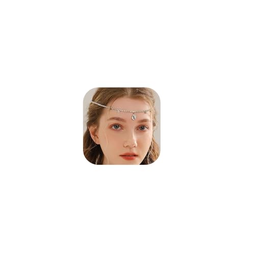 Missgrace Bridal Women Simple Silver Shining Rhinestone Waterdrop Head Chain Headband Headpiece Boho Tassel Forehead Wedding Prom Praty Halloween Hair Chain Accessories for Women