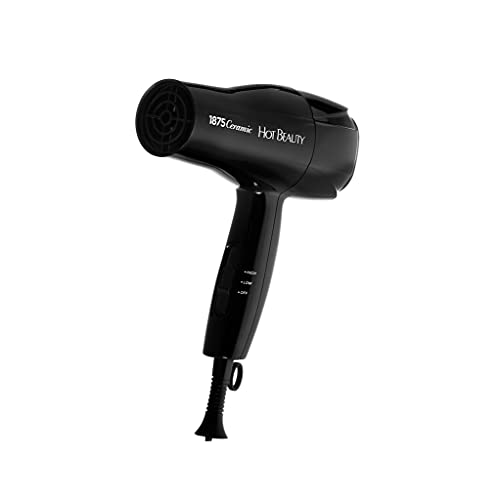 1875 Ceramic Hair Dryer, Powerful Fast Drying, Multi-Setting with Comb Attachment, Additional Detangler Included, Slide Bar Switch, Compact for Home & Travel (Black)