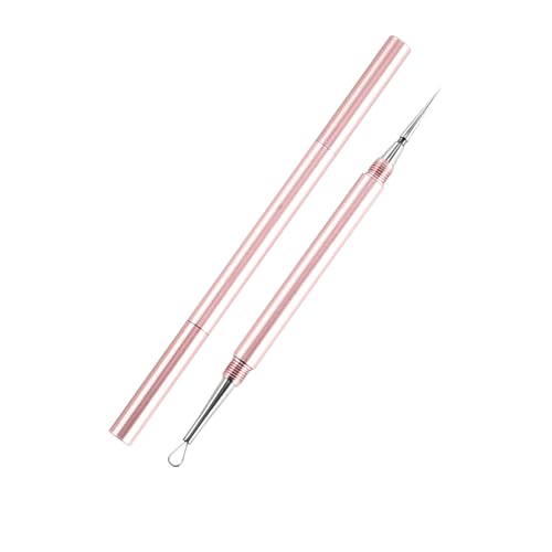 2-in-1 Professional Stainless Steel Acne Removal Needle, Whitehead&Blackhead Remover Tool, Pimples Comedone Extractor Removal Tool, Double Ended Needle with Cap Removal for Nose Face Tools(Rose Gold)