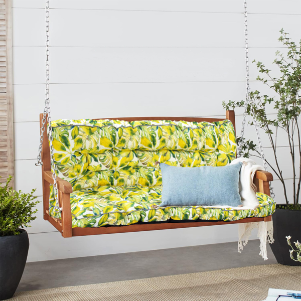 Outdoor Swing Cushions 63 Inch Waterproof 4-Inch Thick Replacement Seat with Backrest & Ties