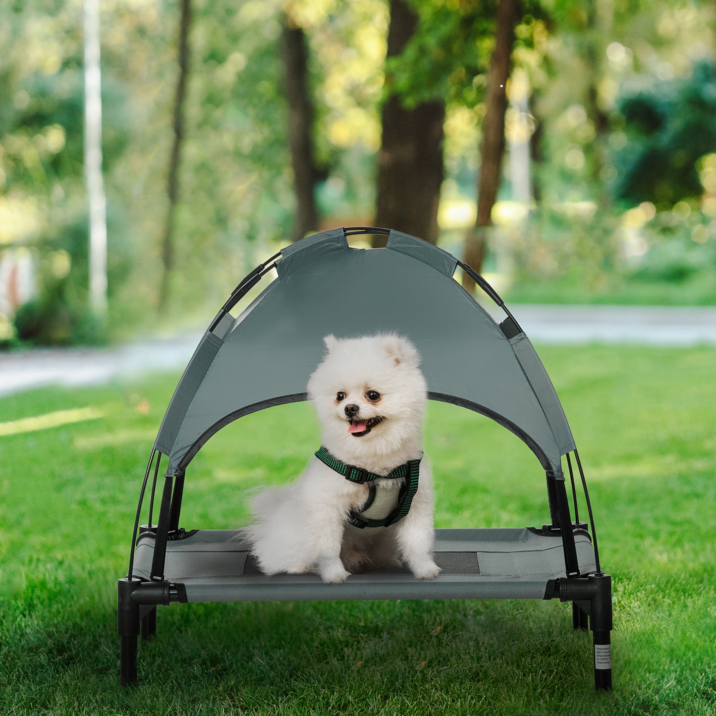 Outdoor Elevated Dog Bed with Canopy Shade 24 Inch Gray for Camping