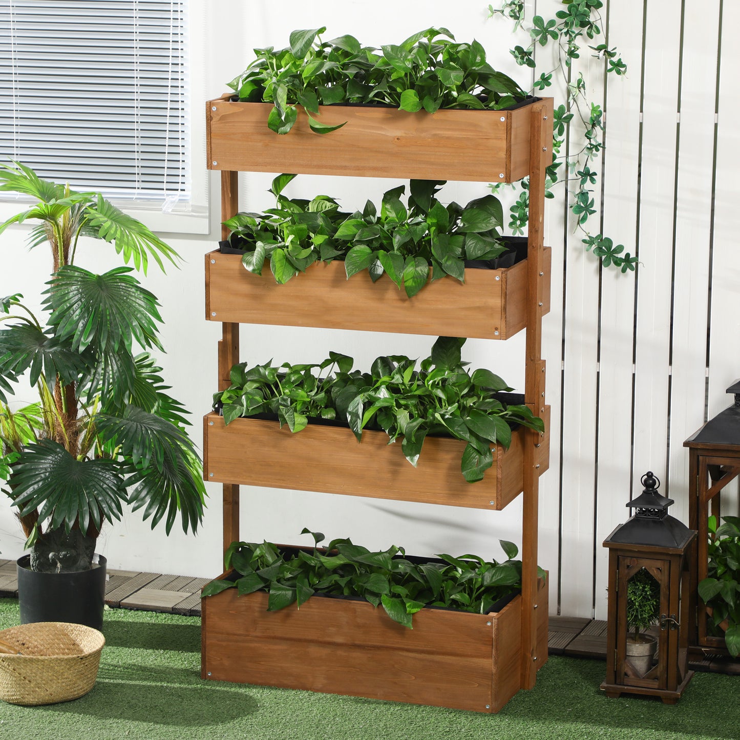 Vertical Raised Garden Bed with 4 Wooden Planter Tiers, Self-Draining Orange