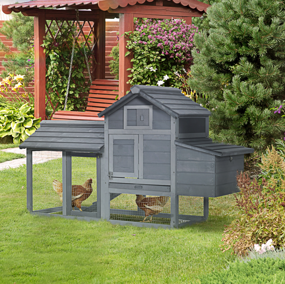 Outdoor Wooden Chicken Coop Kit Gray Enclosed House with Ventilation - 59 Inch