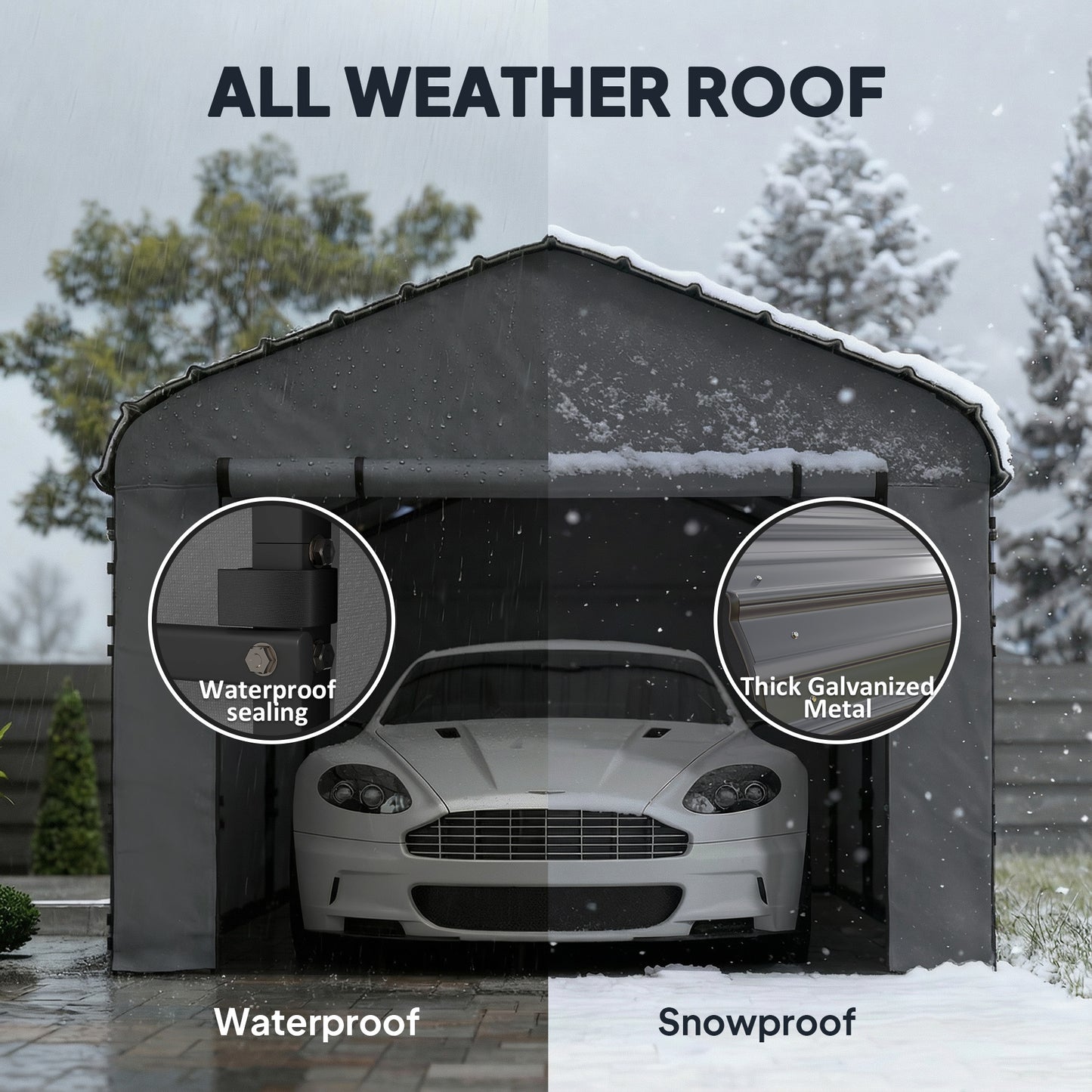 Heavy Duty Metal Carport with Galvanized Roof and Sidewalls - Dark Gray