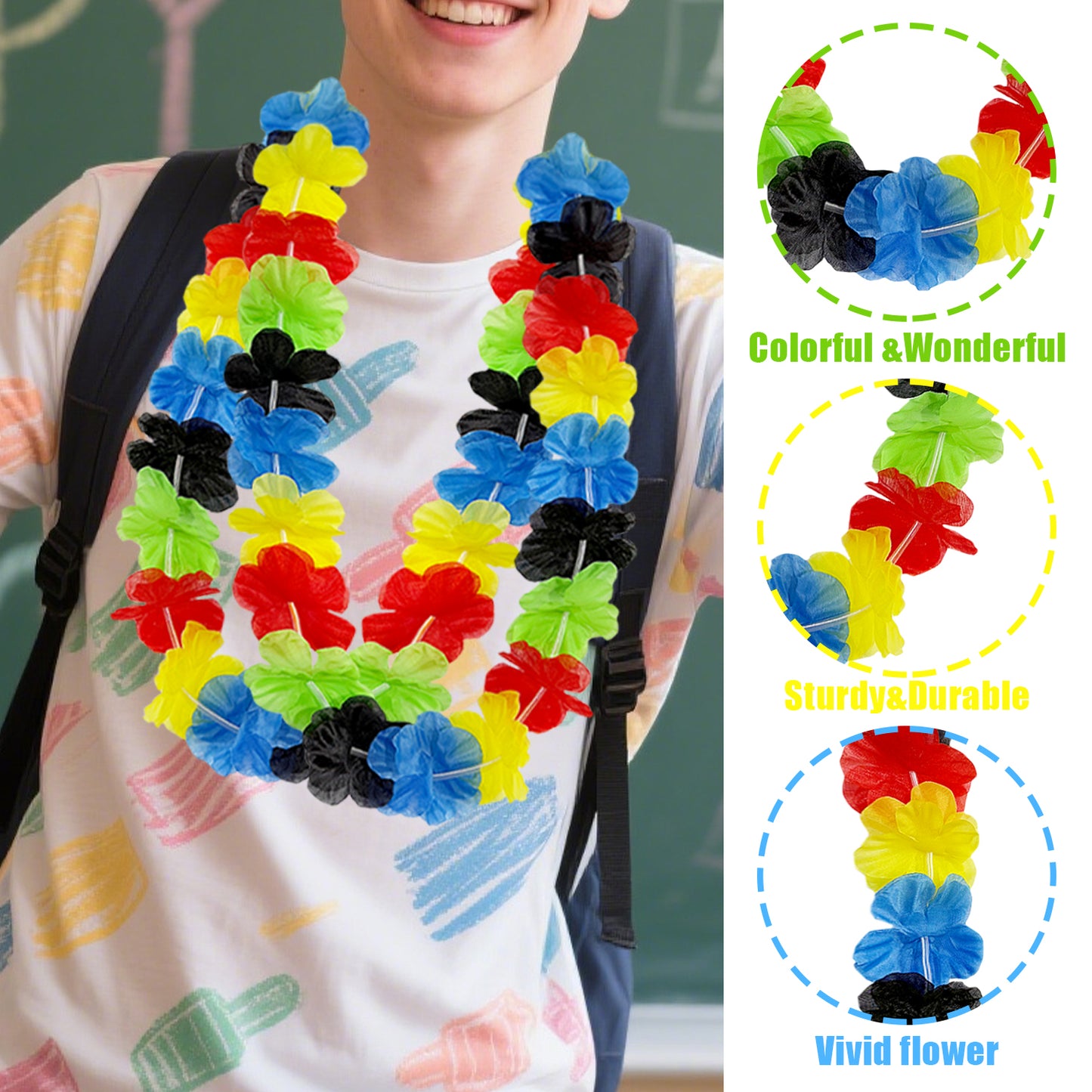 24 Colorful Hawaiian Leis - 40 Inch Polyester Necklaces