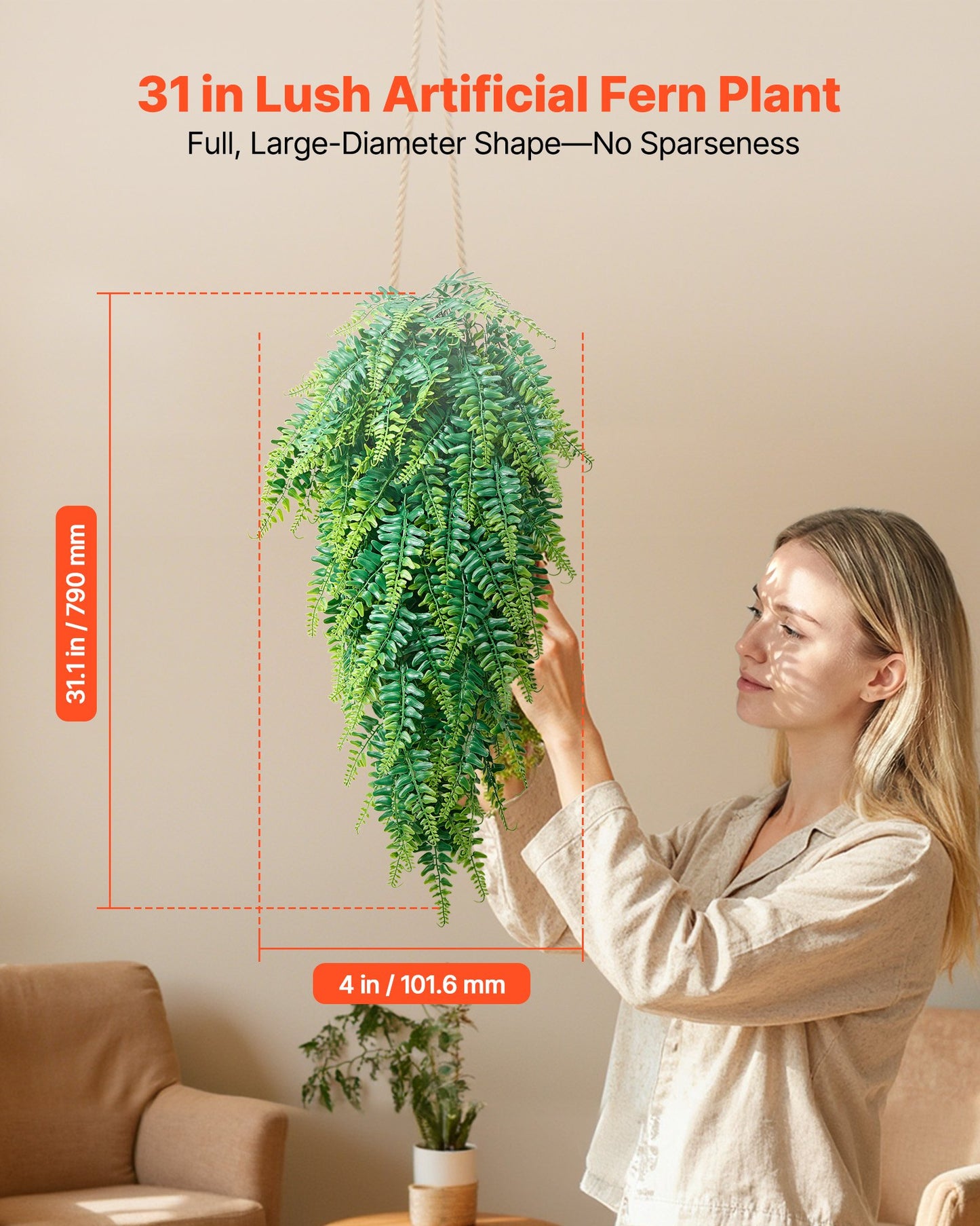 Artificial Ferns Set - 12 Faux Hanging Plants with 32 Inch Length for Indoor Outdoor Decor