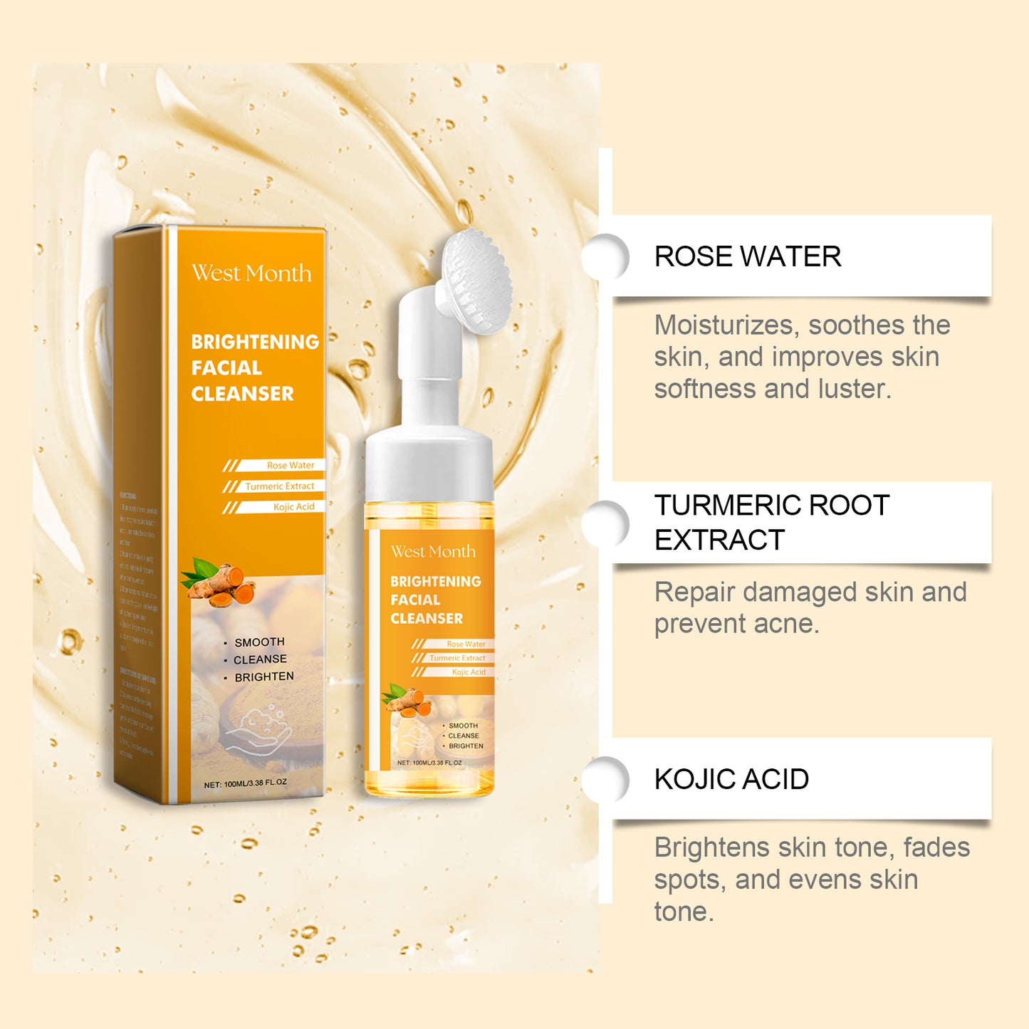 Turmeric Facial Cleanser with Brush - Anti-Acne & Deep Pore Cleansing 100ml