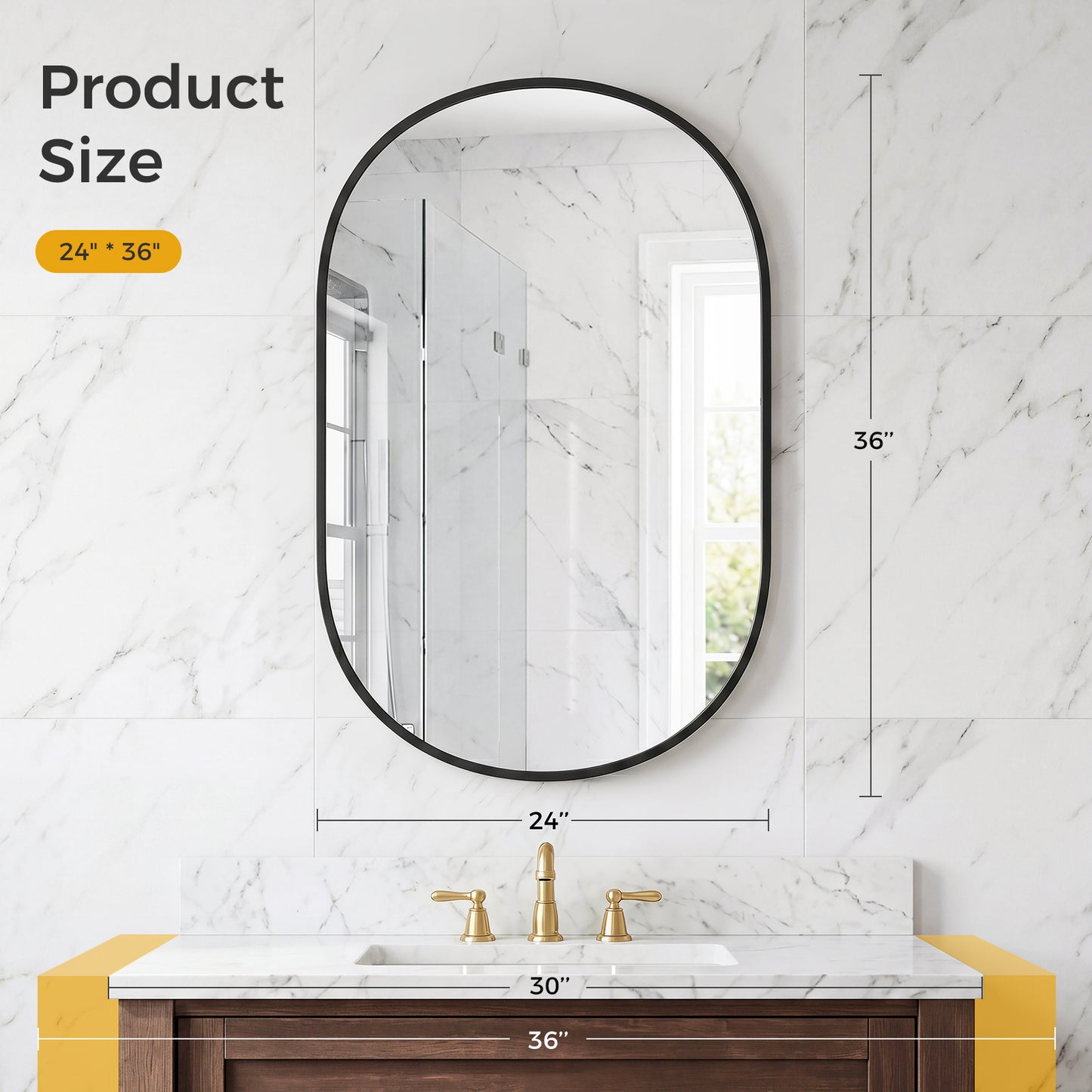 Bathroom Mirror, Oval Wall With Rust-proof Metal Frame And Tempered