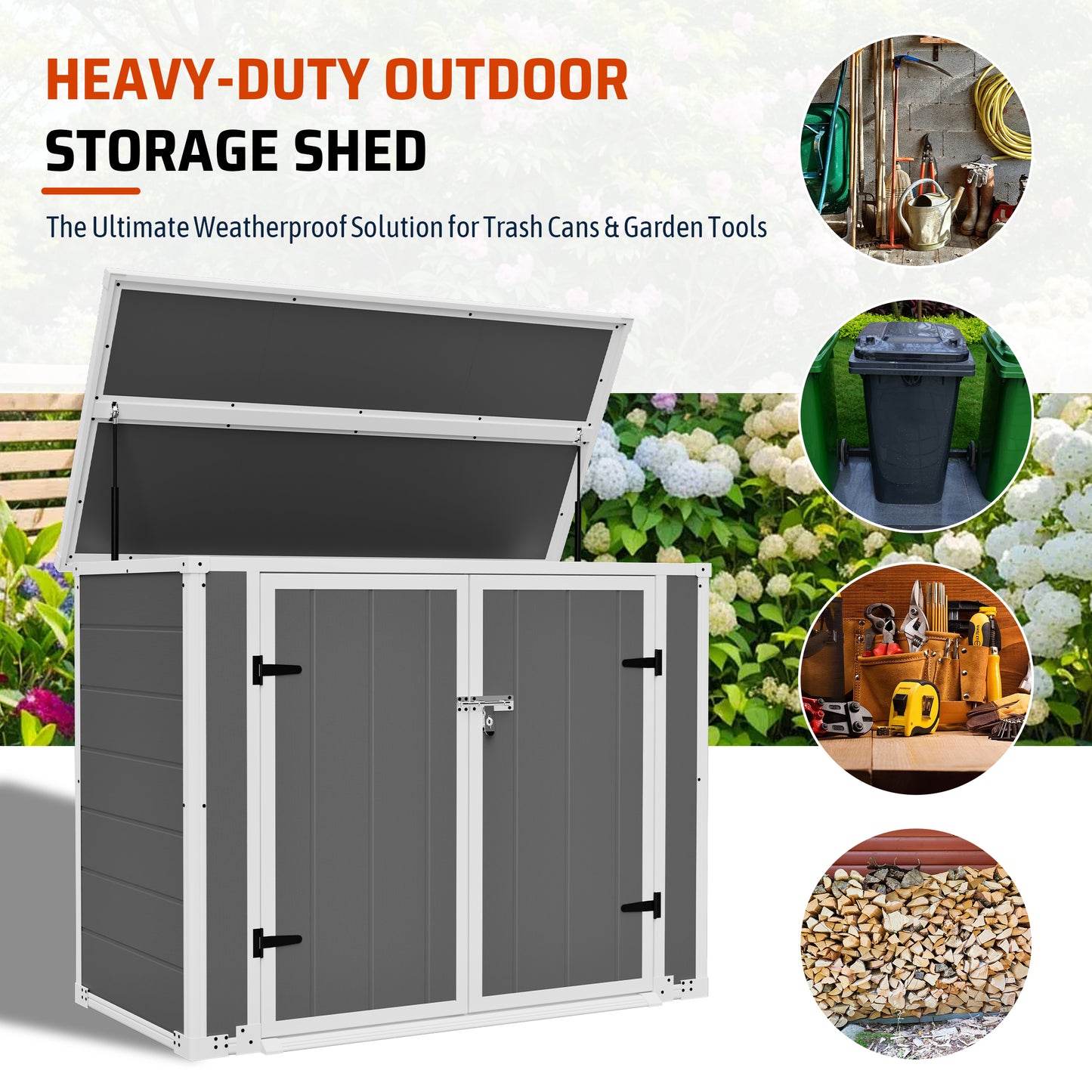 Gray Outdoor Storage Shed with Ramp & Hydraulic Lid - Waterproof