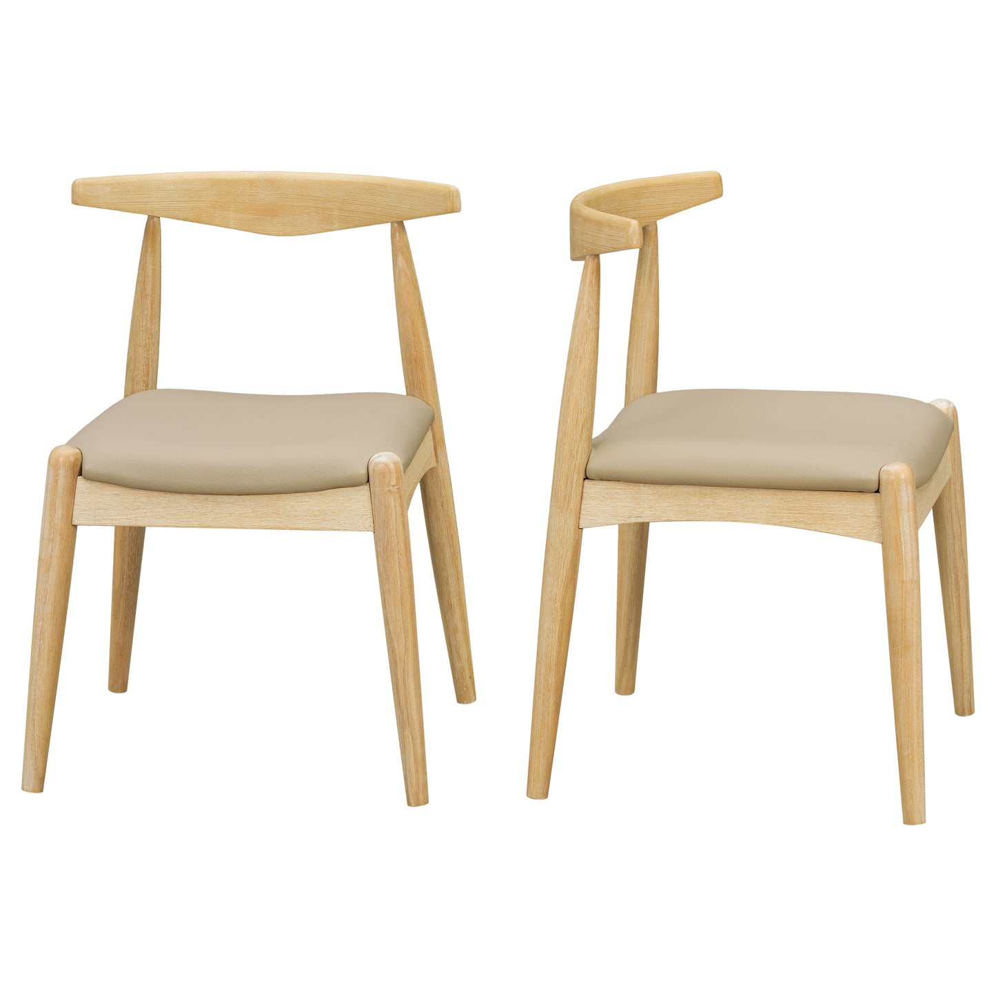 Set of 2 Rubberwood Dining Chairs with Ergonomic Backrest - Light Gray