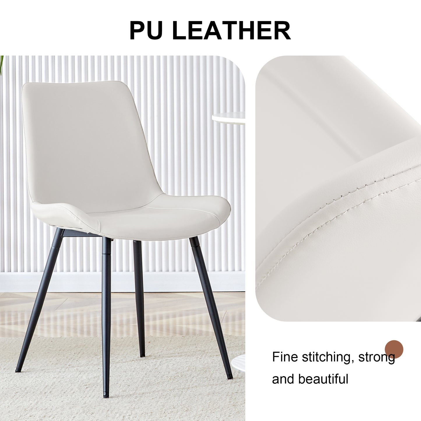 White Artificial Leather Backrest Cushion Dining Chair, Black Metal