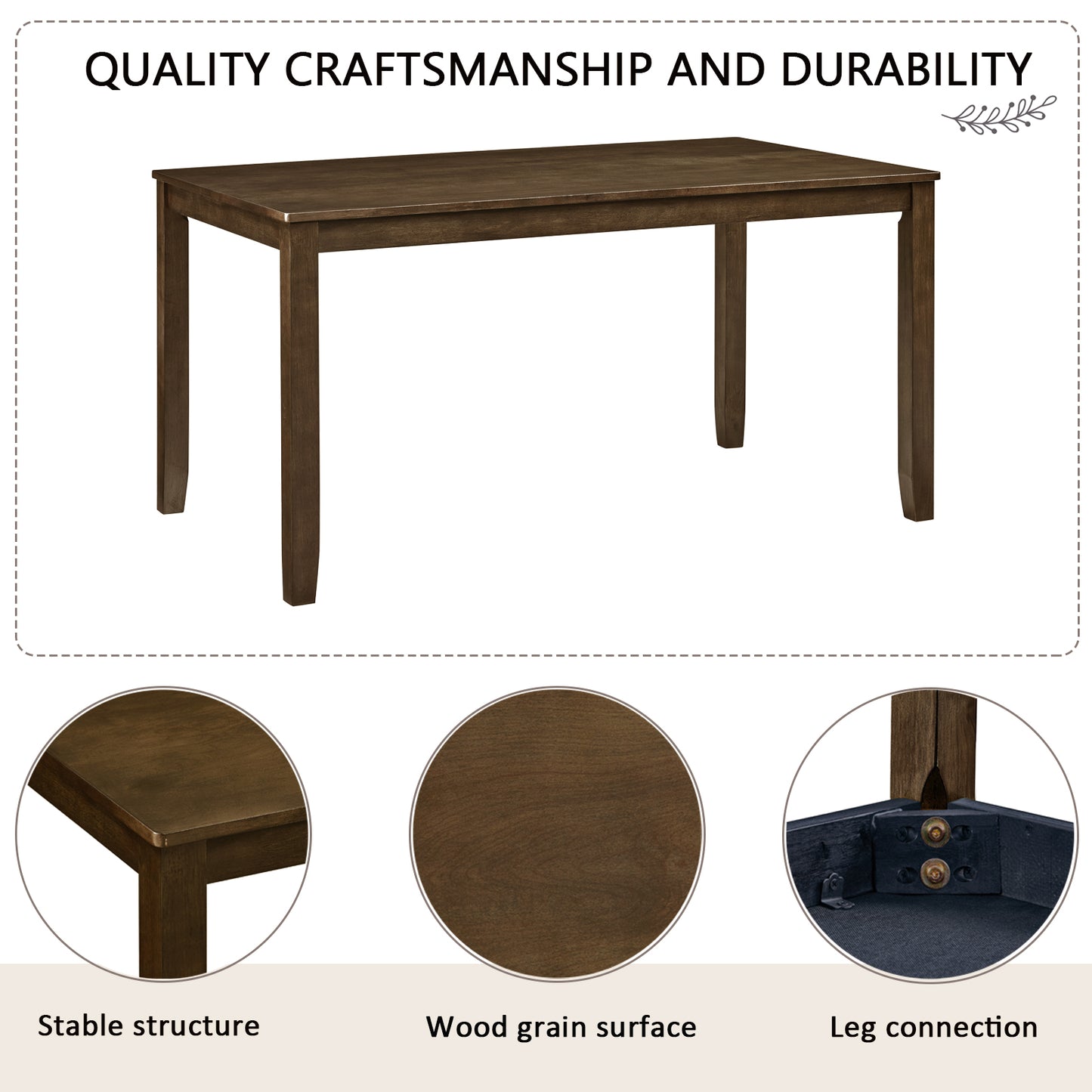 6-Piece Wooden Dining Table Set with Bench & Chairs - Walnut