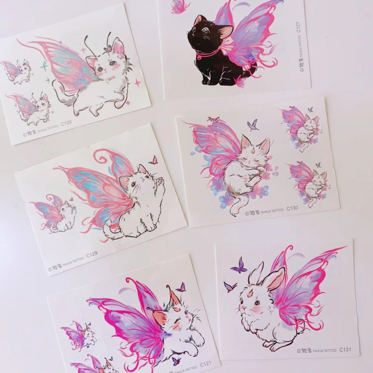 Cat Tattoo Sticker Angel Cat Pattern 11x7.8cm Body Art Decal for Skin