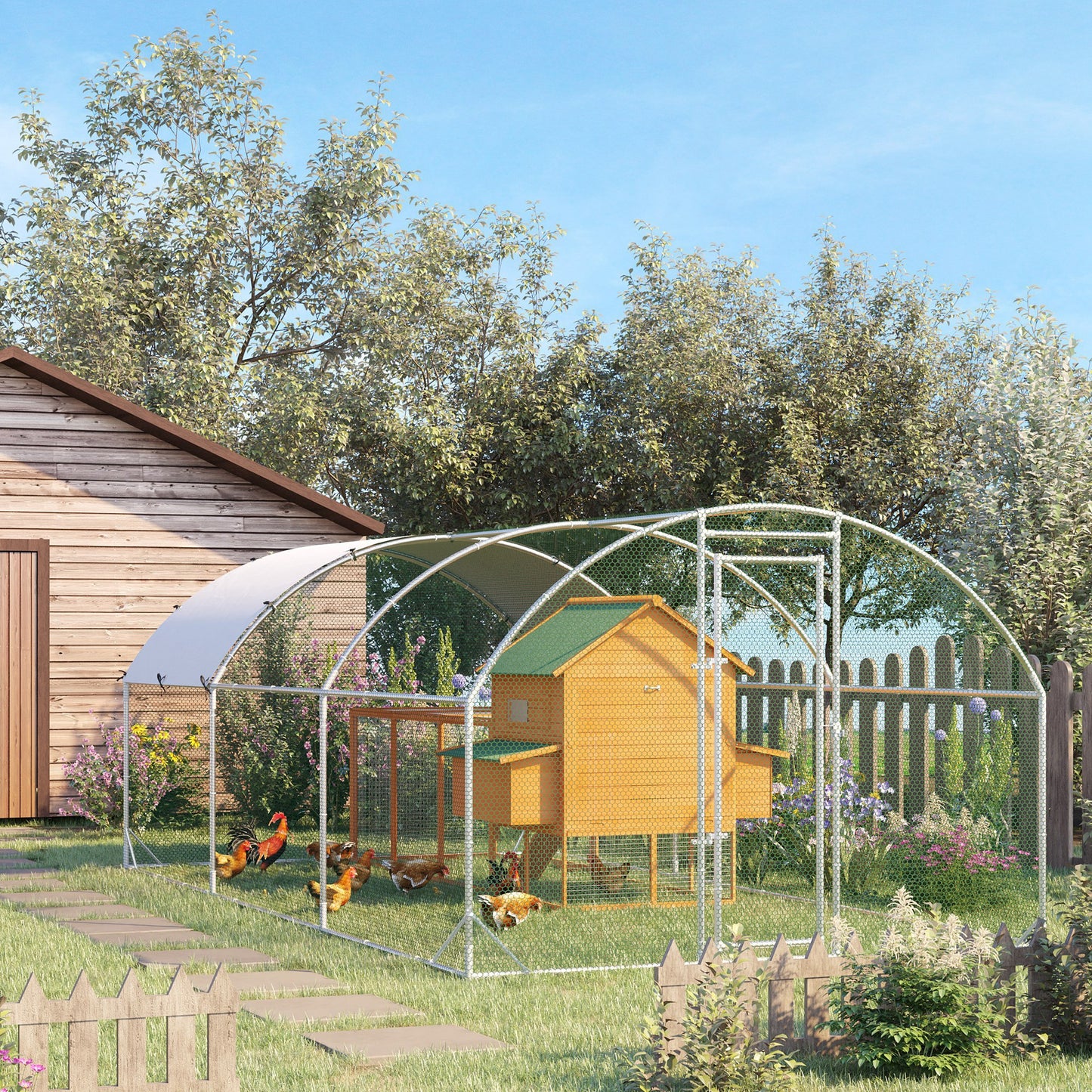 Large Metal Chicken Coop with Waterproof Cover - Walk-In Yard Pen, 1950x400x190mm, Silver