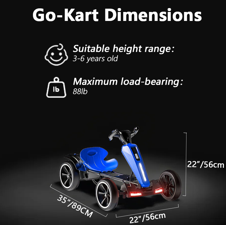 12V Electric Kids Pedal Go Kart - Adjustable Blue Ride-On Toy