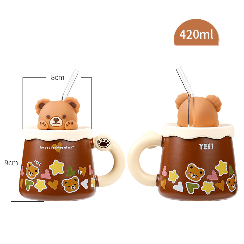 Large Capacity Straw Mug with Lid and Handle - 360ML-420ML, Korean Style Drinkware