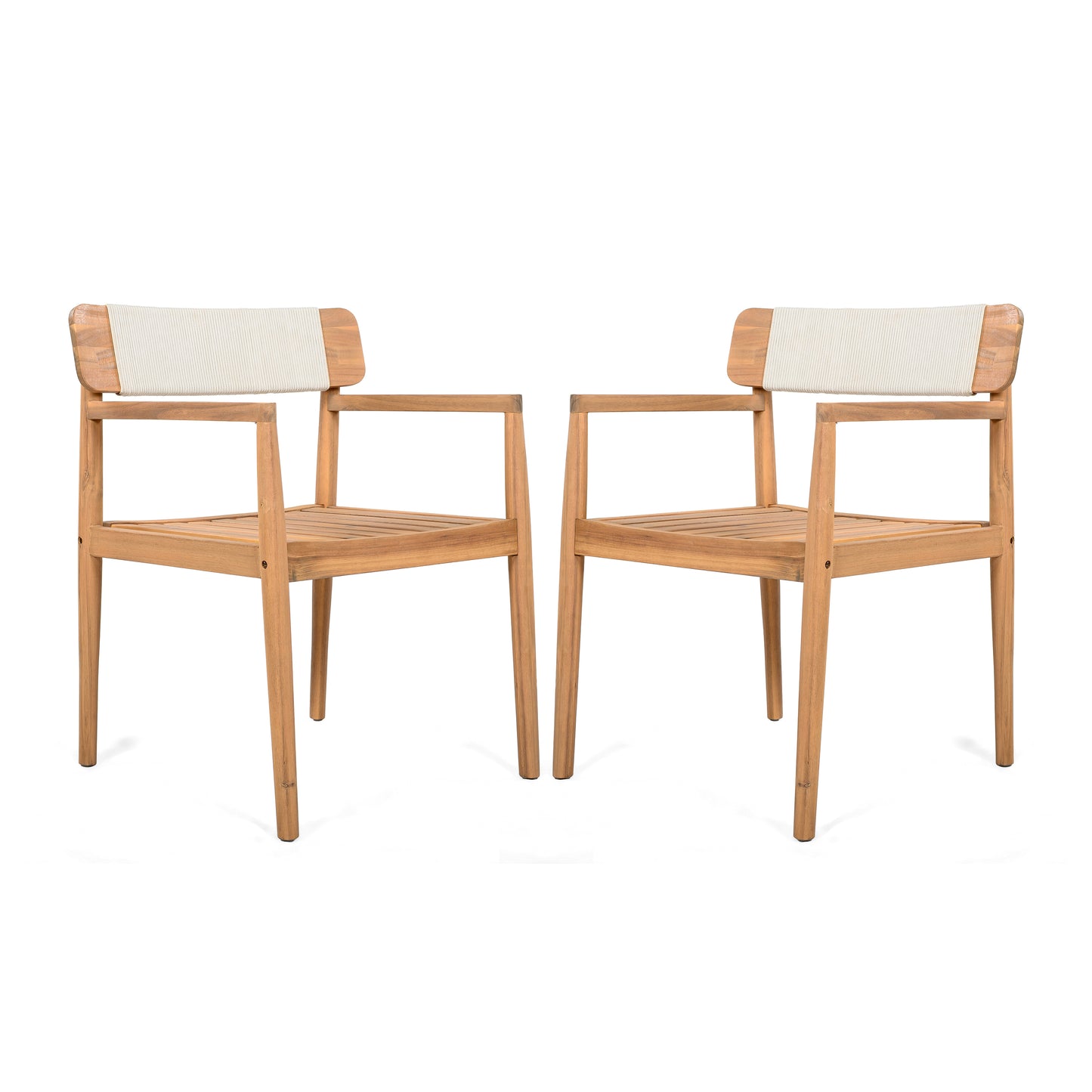 Outdoor Dining Table and Chairs Set - Acacia Wood with Armrests