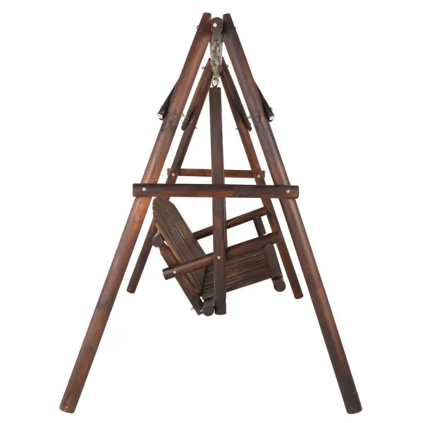 6.5ft Rustic Hardwood Garden Swing with Stand for 2 People