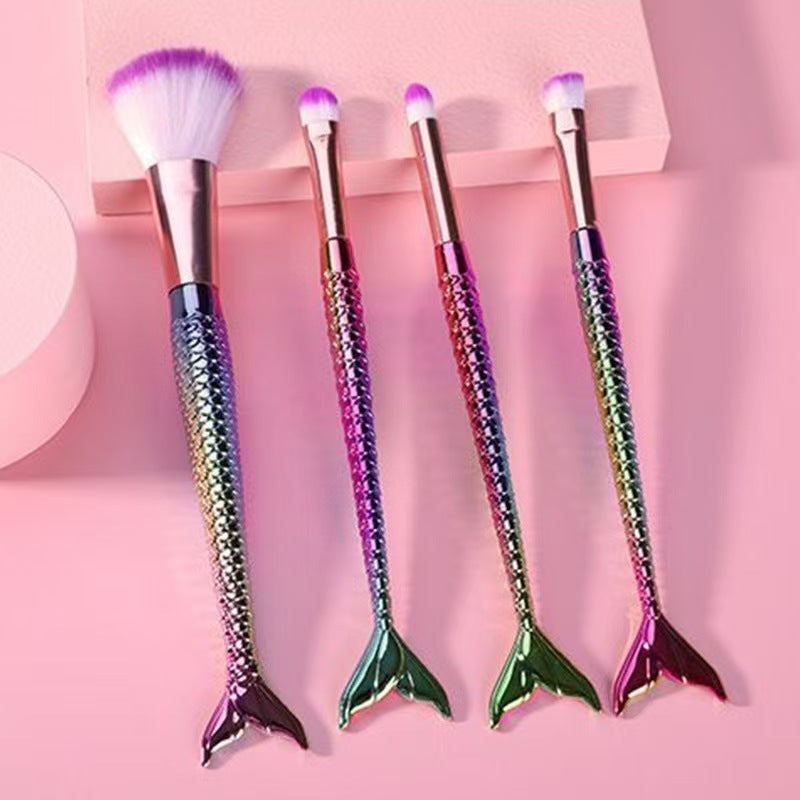4-Piece Portable Mermaid Gradient Eye Makeup Brush Set for Precise Application