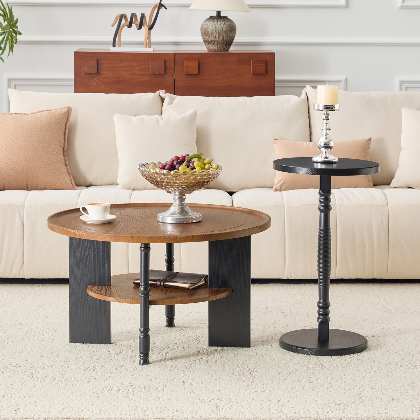2-Piece Round Coffee Table & Side Set, PVC Vacuum Forming, 31.5 With