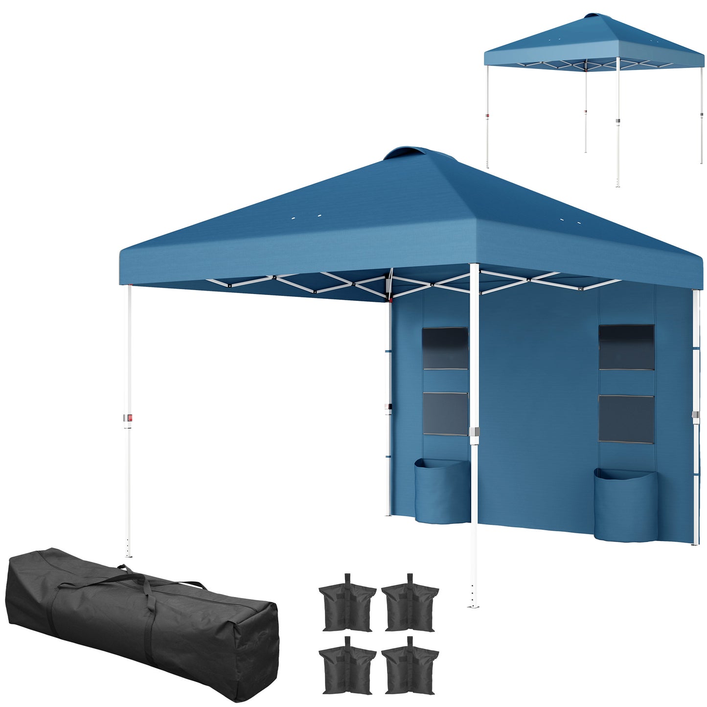 10x10 Pop Up Canopy Tent with Sidewall - Sea Blue
