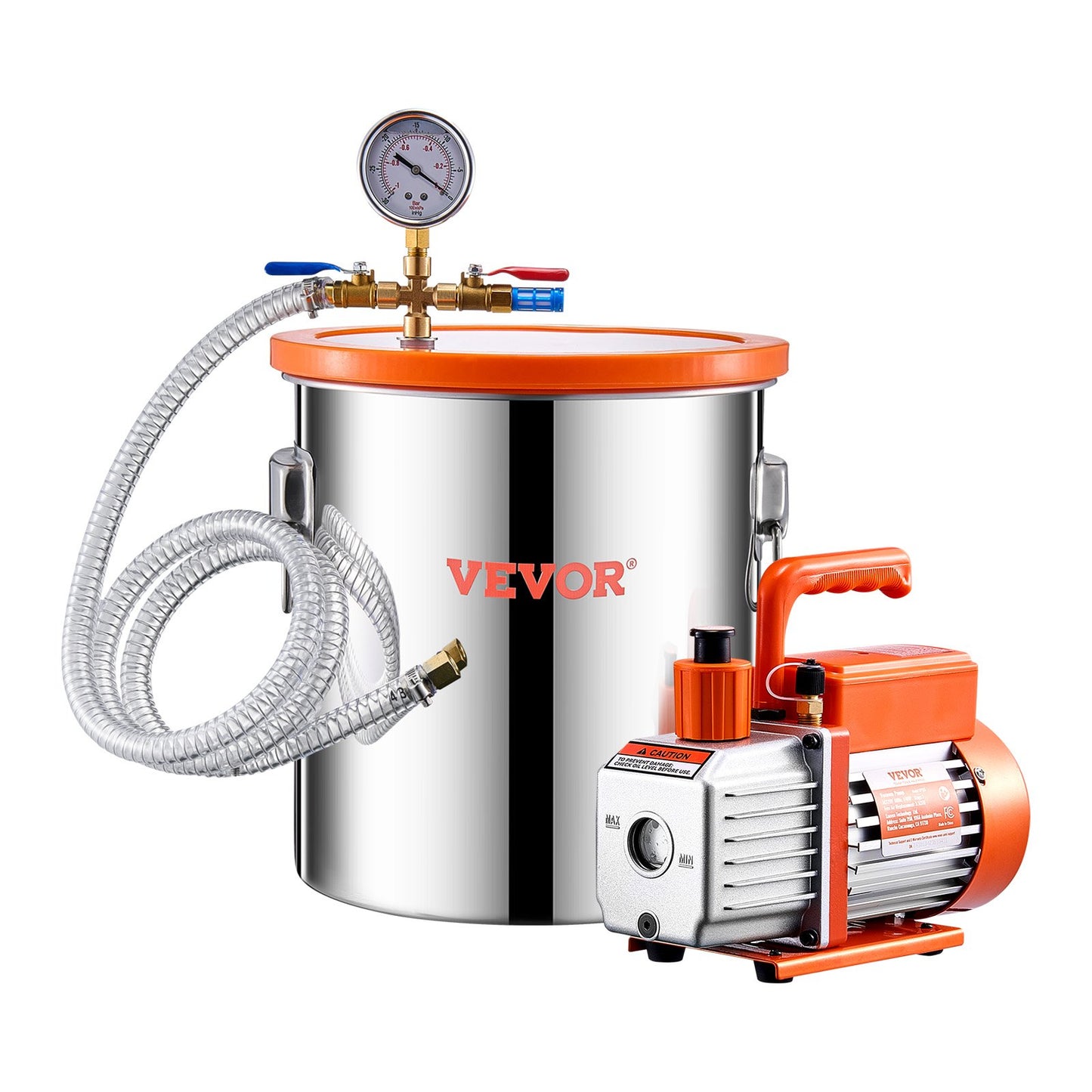 5 Gallon Vacuum Chamber Kit with 3.5 CFM Single-Stage Pump - Orange