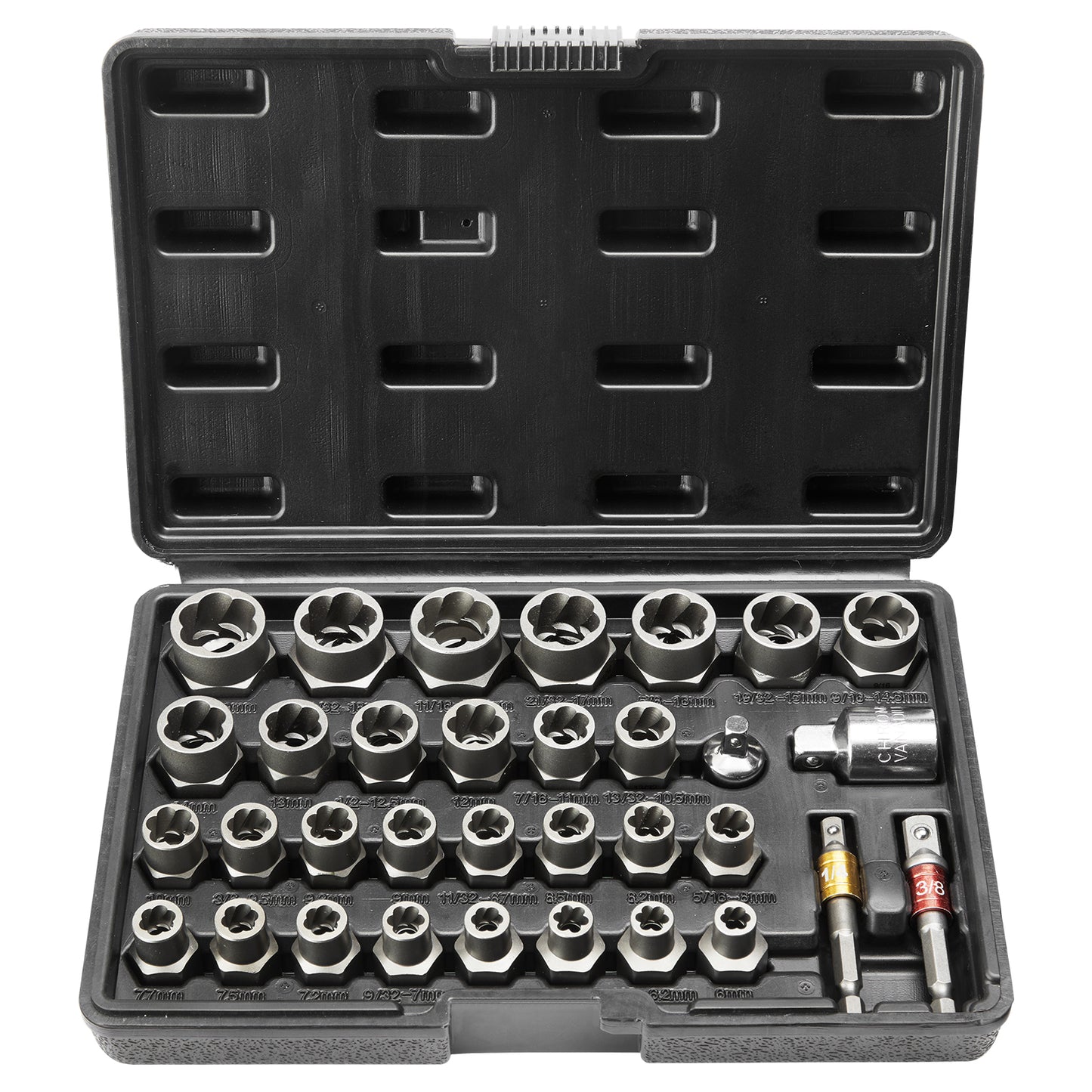 29-Piece Bolt Extractor Set for Damaged Rusted Bolts and Nuts - Steel Socket Wrench Kit