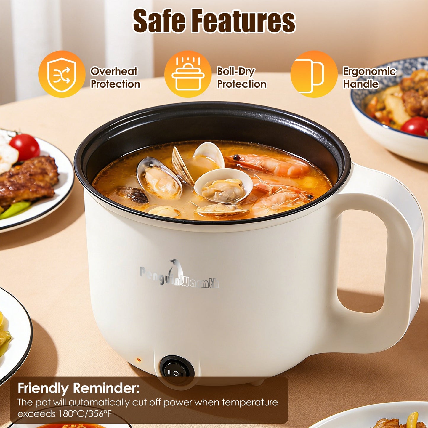 1.8L Portable Electric Hot Pot with Steamer - Dual Power