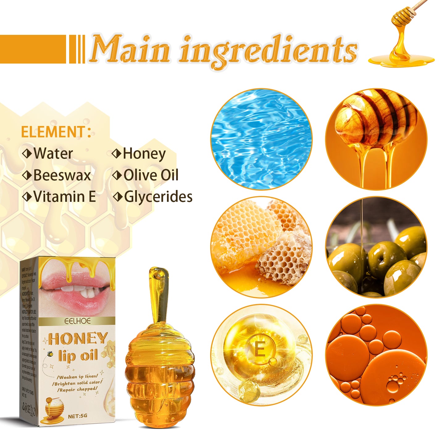 Honey Lip Oil - Moisturizing Treatment for Dry Lips and Fine Lines