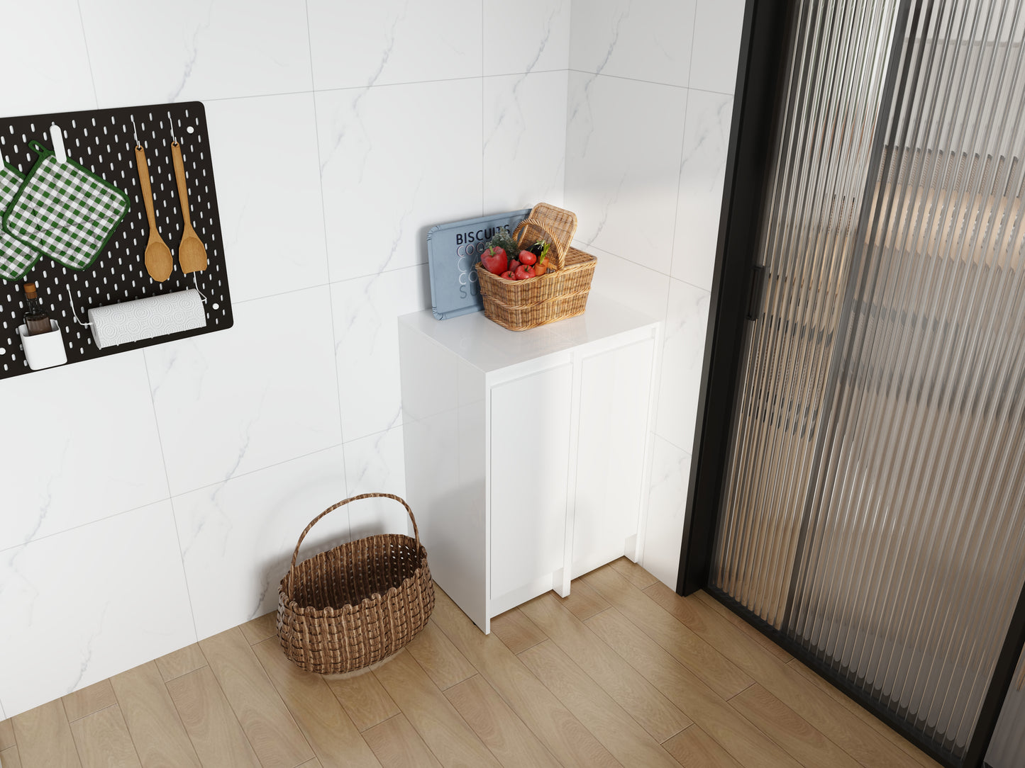 24 Freestanding Bathroom Storage Cabinet, Soft Close Doors, Glossy