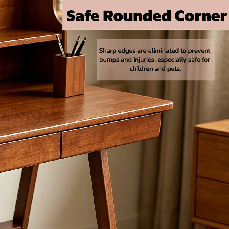 Solid Wood Mid-Century Writing Desk with Drawers - Natural
