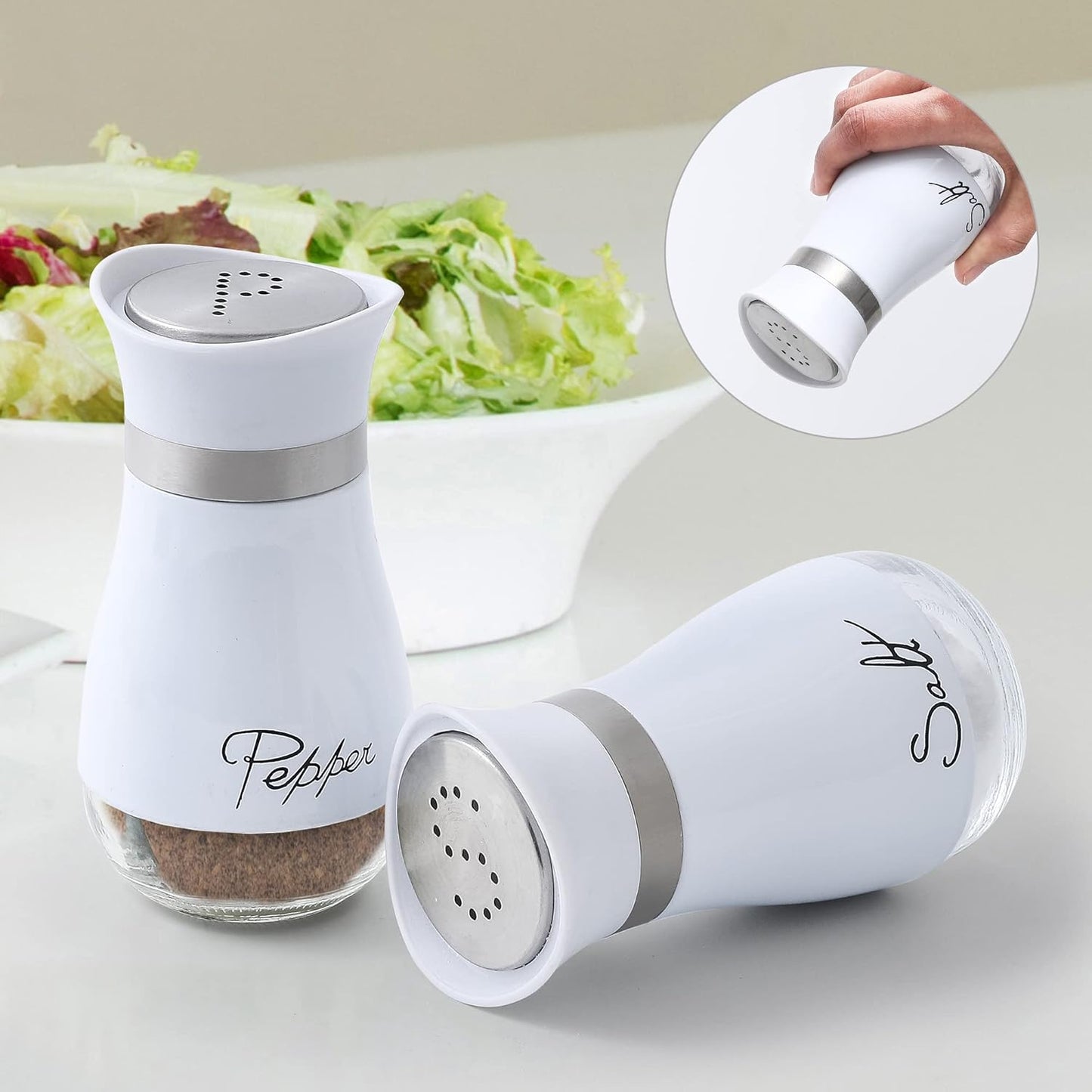 Salt and Pepper Shakers Set - 4 Oz Glass Bottom Spice Dispensers