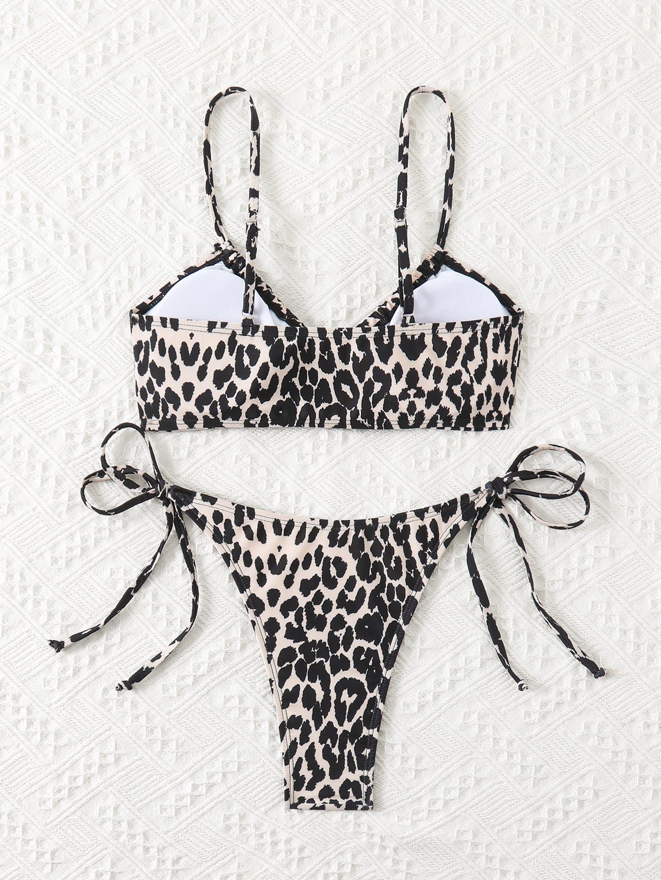 Leopard Print Bralette Bikini Set - Crisscross Top & High Cut Bottom