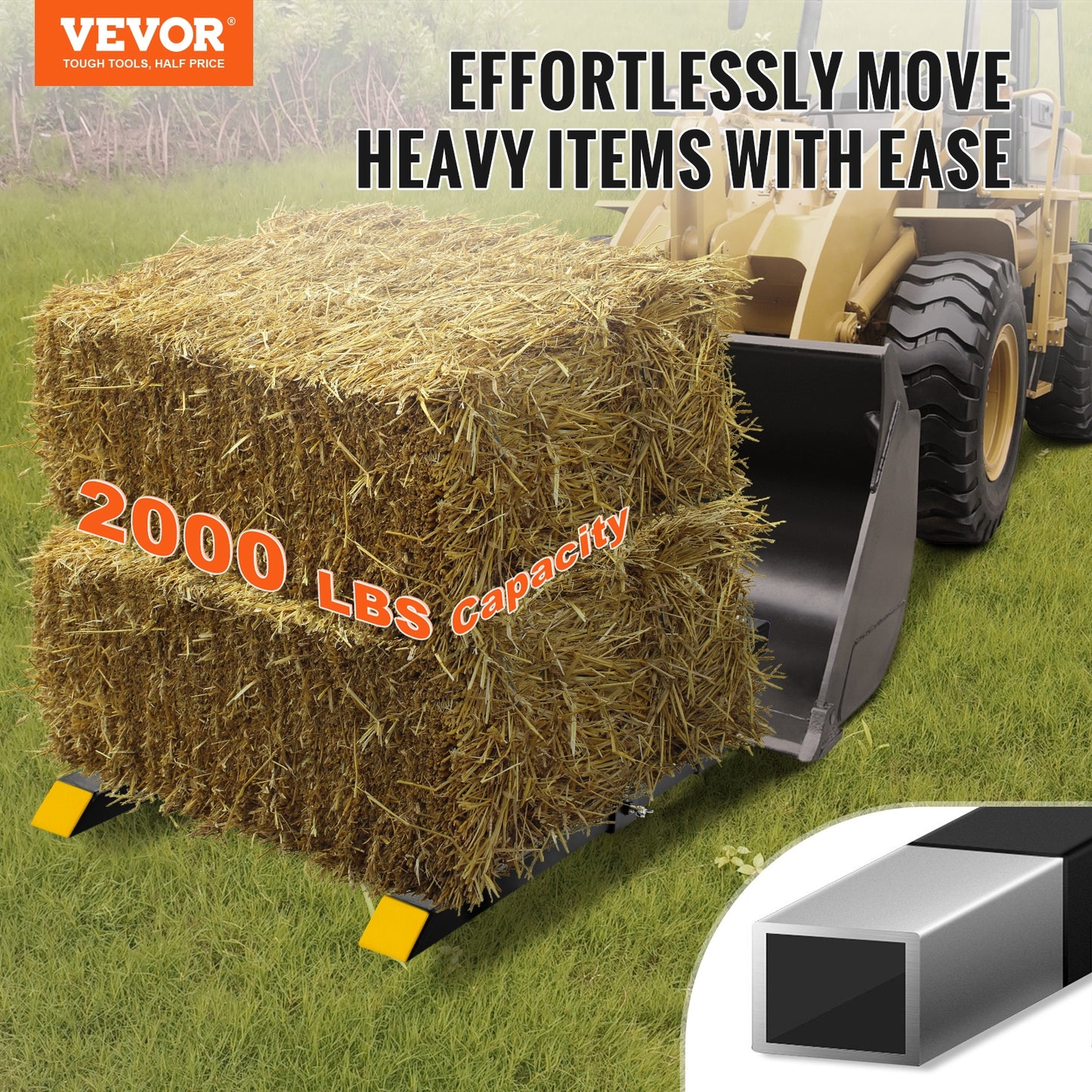 Heavy Duty Pallet Forks for Tractor & Loader - 2000 Lb Capacity, 43 Inch Length
