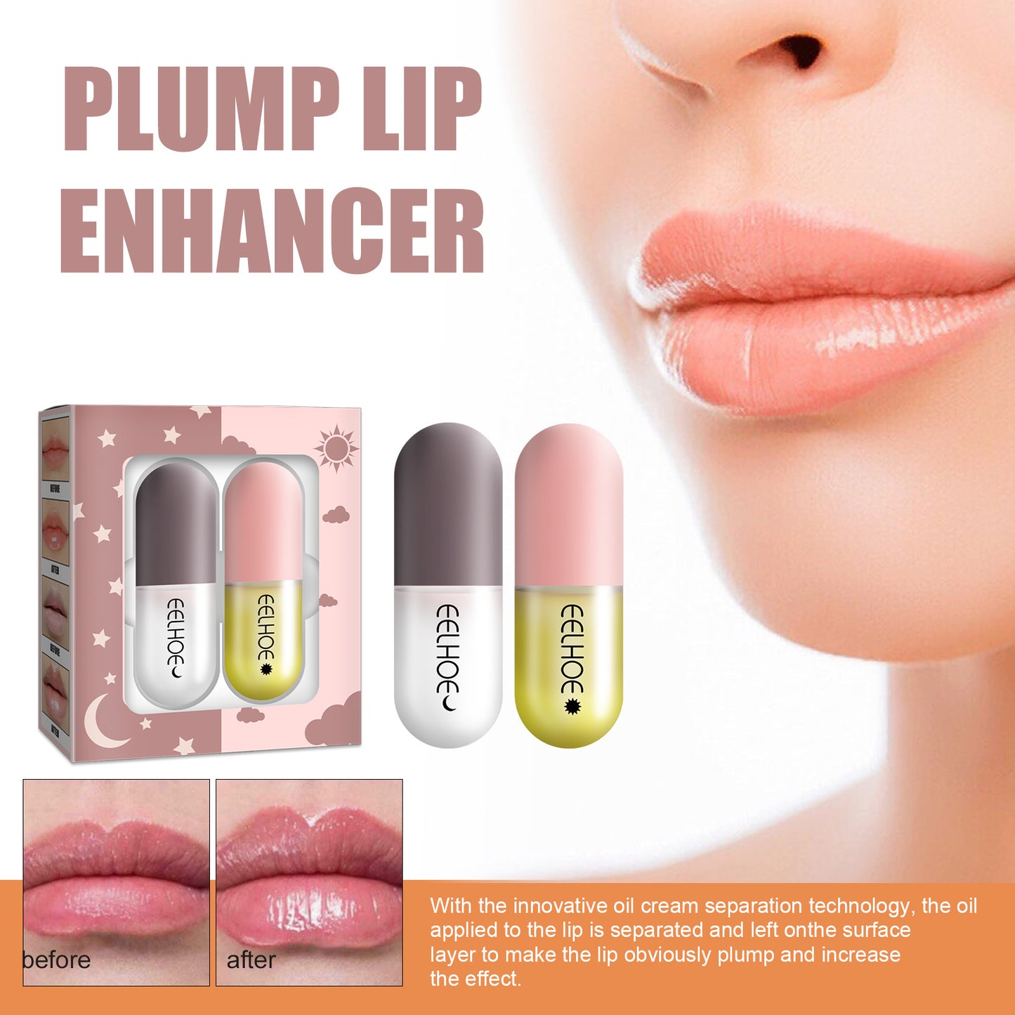 Day and Night Moisturizing Lip Plumper Capsules with Vitamin E and Mint