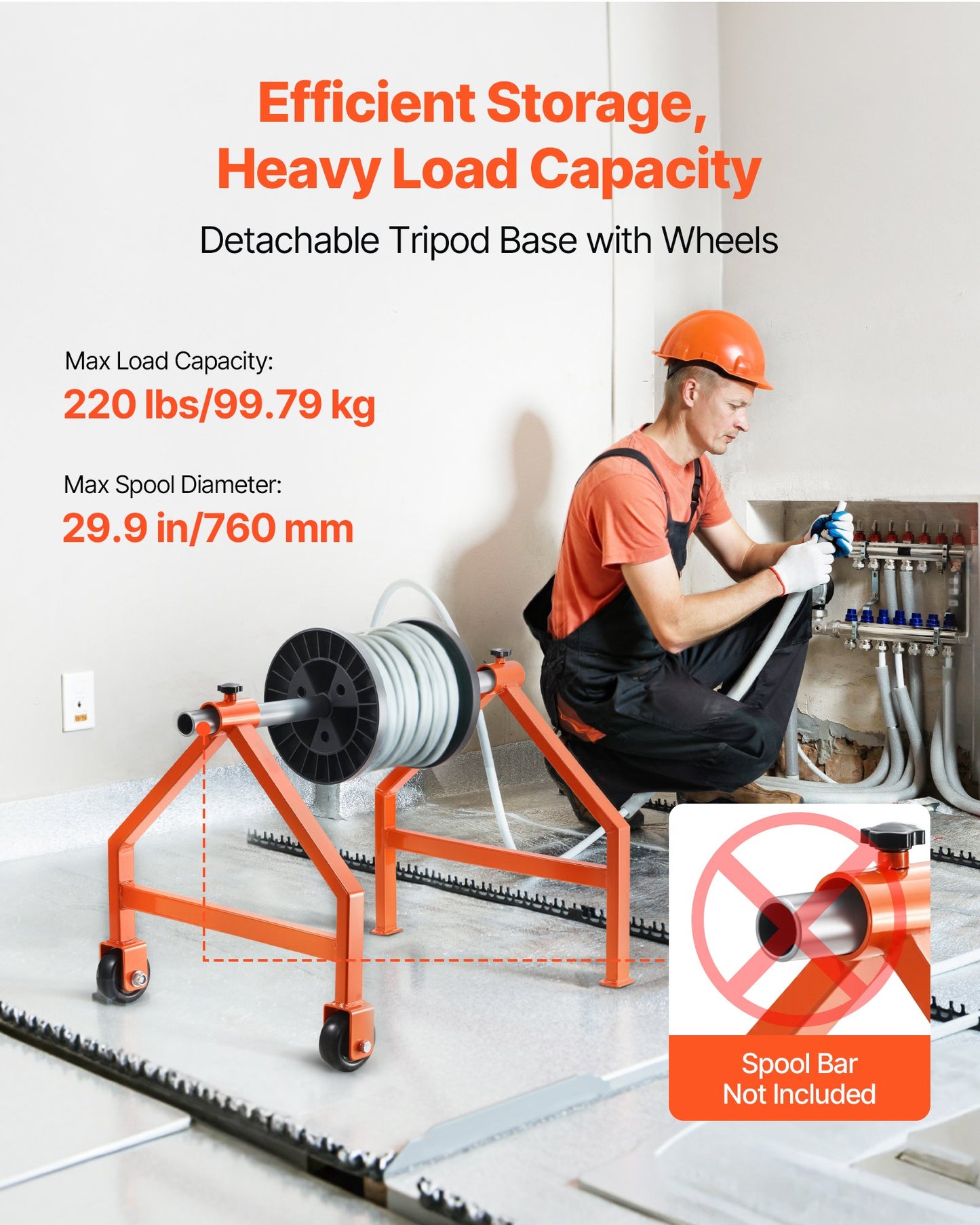 Wire Spool Rack Holder for Up to 29.9-Inch Diameter Cables with Wheels - Heavy Duty Cable Caddy