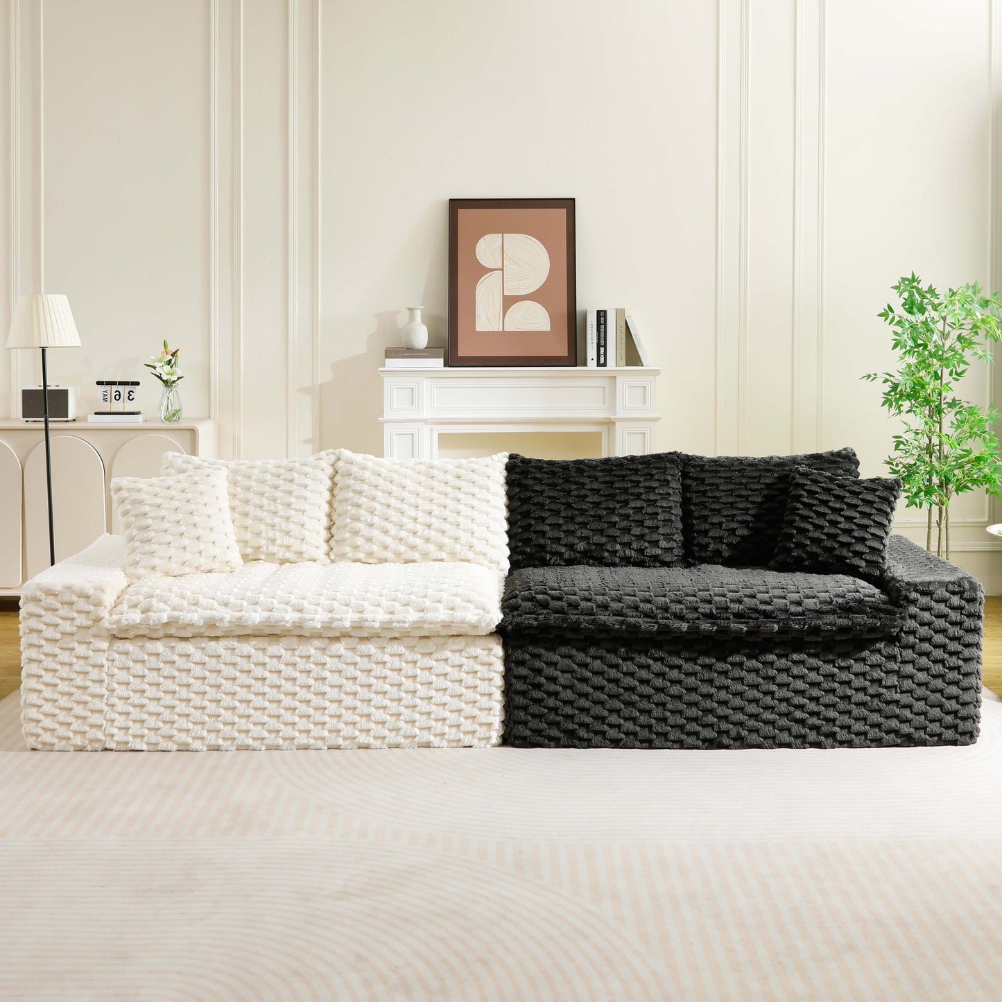 Luxury Color-Block Turtle Velvet Sofa - Arrangeable, Seats 4