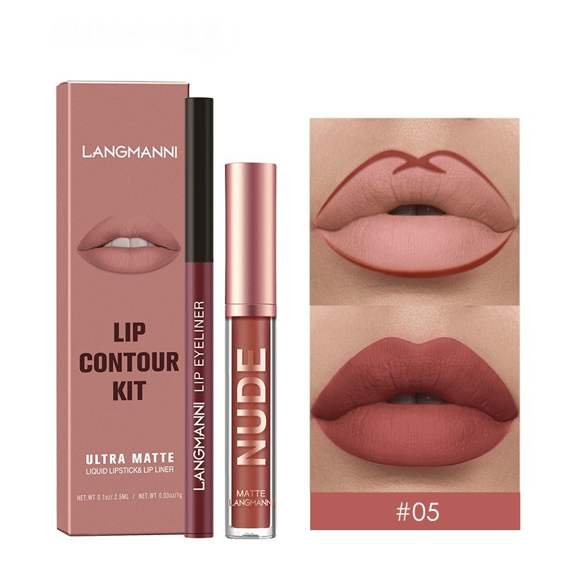 Lip Liner and Matte Lip Gloss Set - No Stain, Multiple Colors