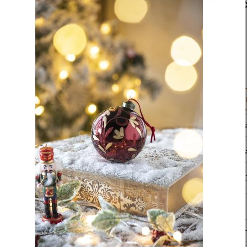 D3.9" Red Glass Christmas Ball Ornaments - Set of 6