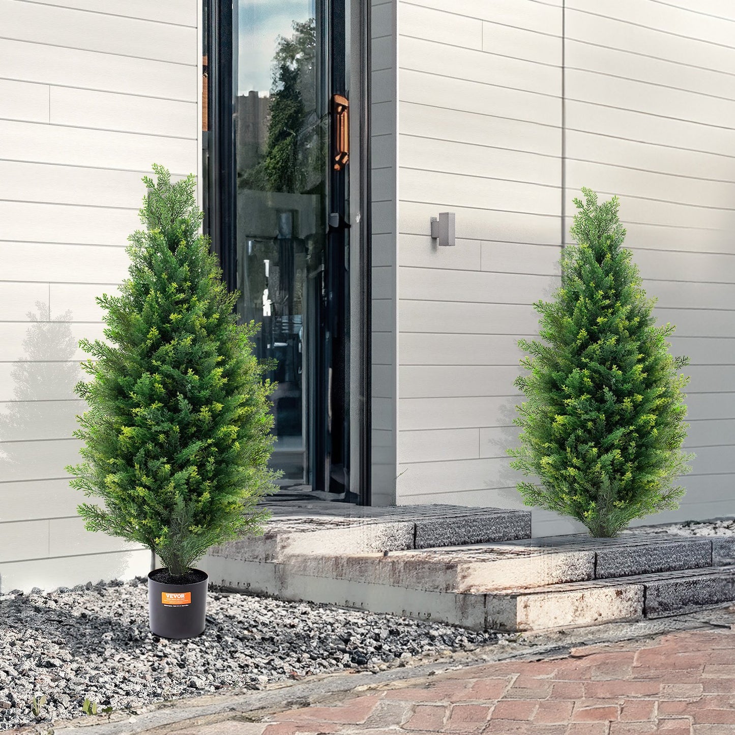 Artificial Cedar Topiary Tree 3ft UV-Resistant Outdoor Indoor Decor 2 Pack - Green