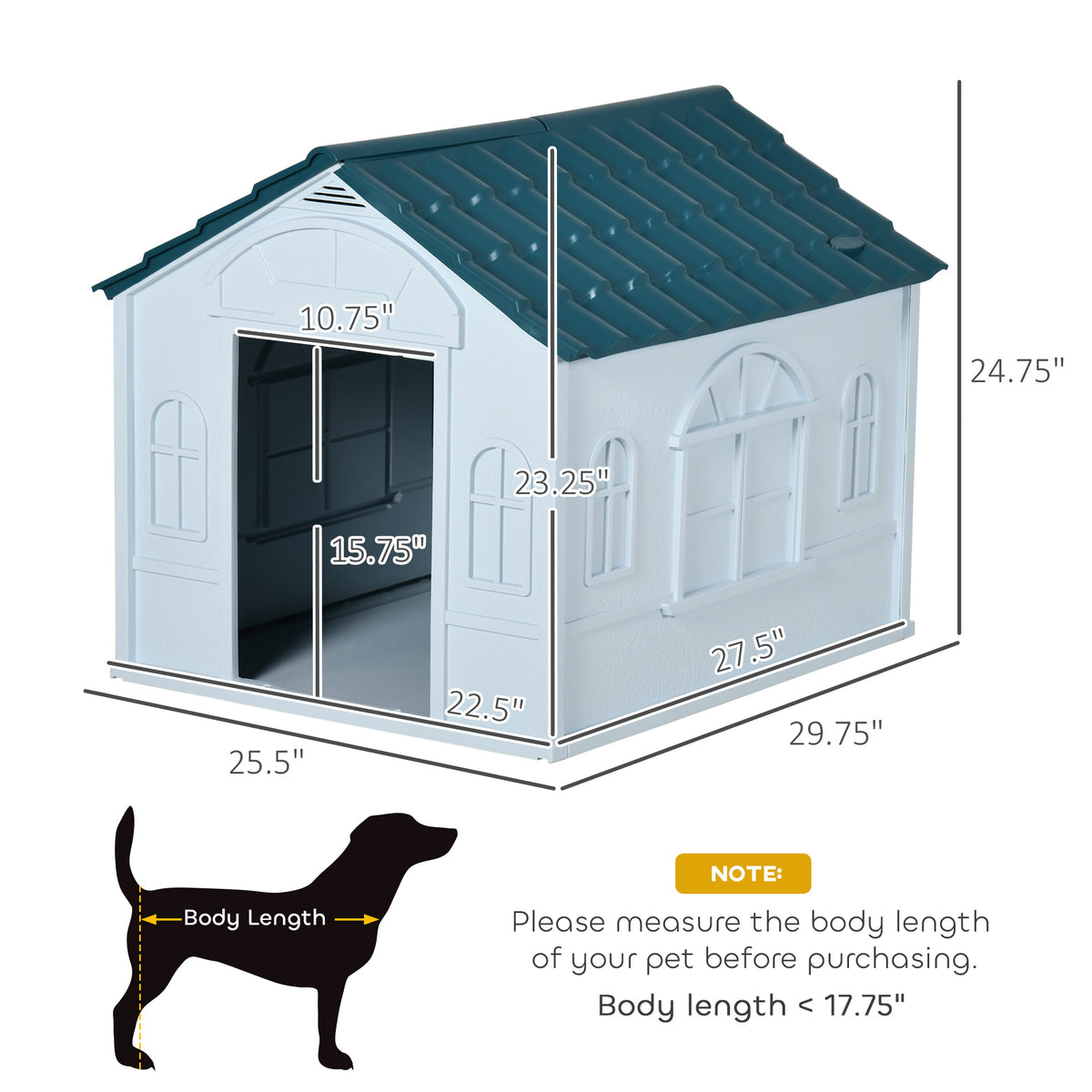 Water-Resistant Plastic Dog House for Small & Medium Dogs - Easy Assembly, Blue