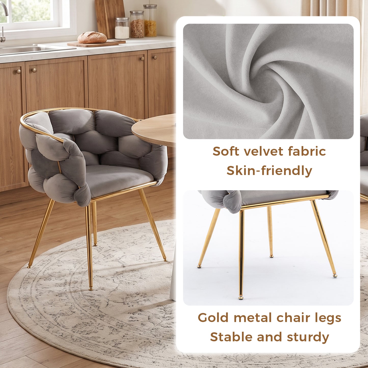 Velvet Accent Chair - Modern Gray Sofa Chair for Bedroom