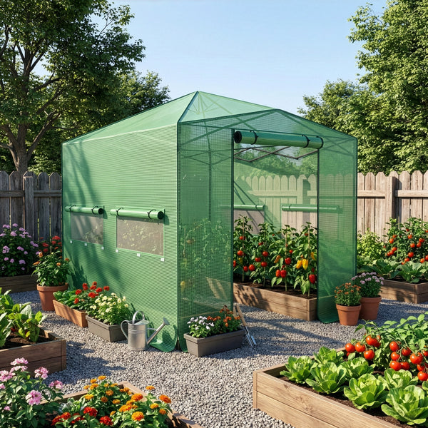 8x12ft Foldable Greenhouse Shed - Plastic Sprayed Iron Mesh