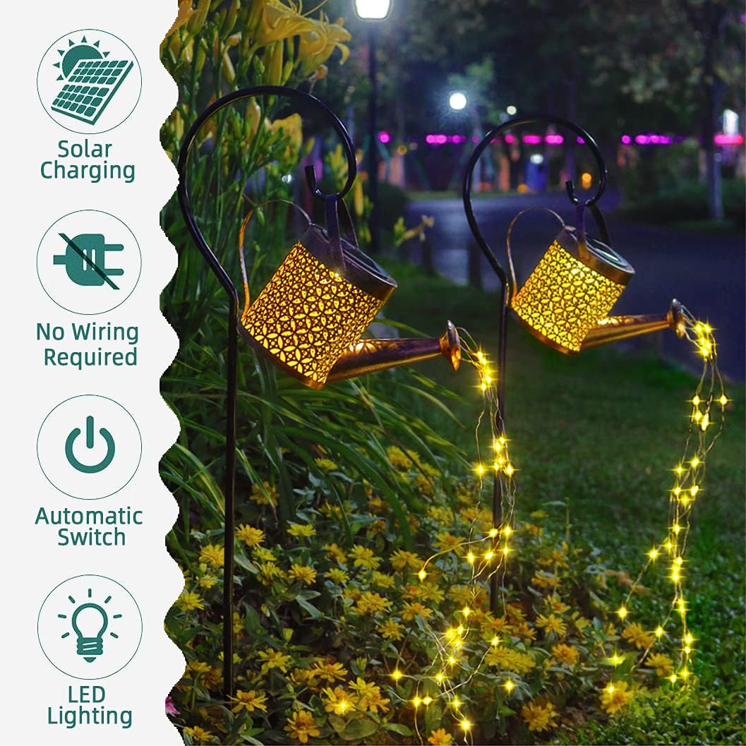 2-Pack Solar Watering Can String Lights - Outdoor Garden Decor