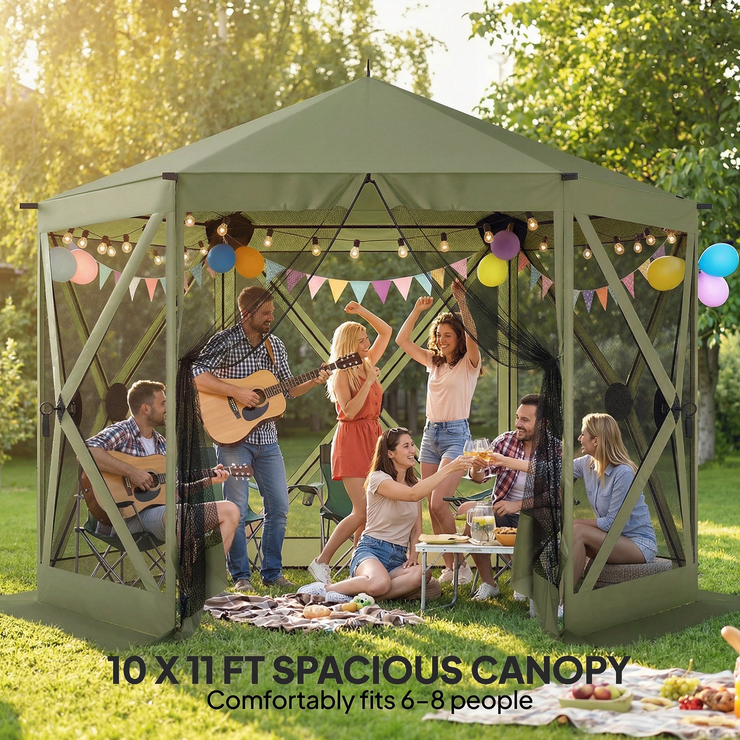 10x11 ft Pop Up Gazebo Screen Tent - Portable Camping Canopy with Net